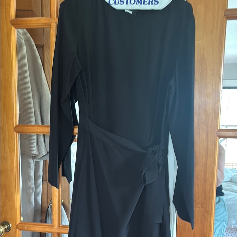 Gorgeous 100 percent black silk Tie Front Cocktail Dress with lace skirt